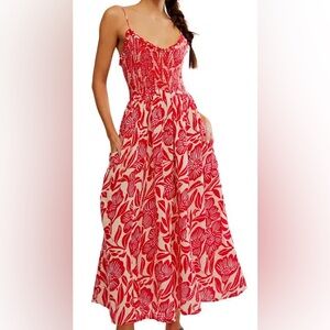 Free People sweet nothings printed midi dress in red Size Medium